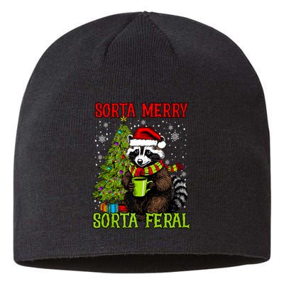 Christmas Tree Raccoon Santa Coffee Sorta Merry Feral Funny Tank Top Sustainable Beanie