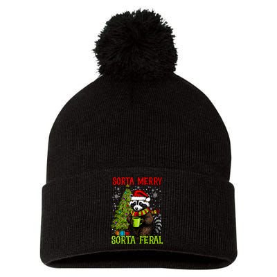 Christmas Tree Raccoon Santa Coffee Sorta Merry Feral Funny Tank Top Pom Pom 12in Knit Beanie