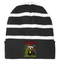 Christmas Tree Raccoon Santa Coffee Sorta Merry Feral Funny Tank Top Striped Beanie with Solid Band