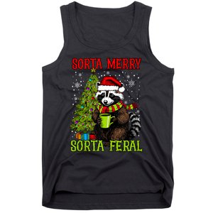 Christmas Tree Raccoon Santa Coffee Sorta Merry Feral Funny Tank Top Tank Top