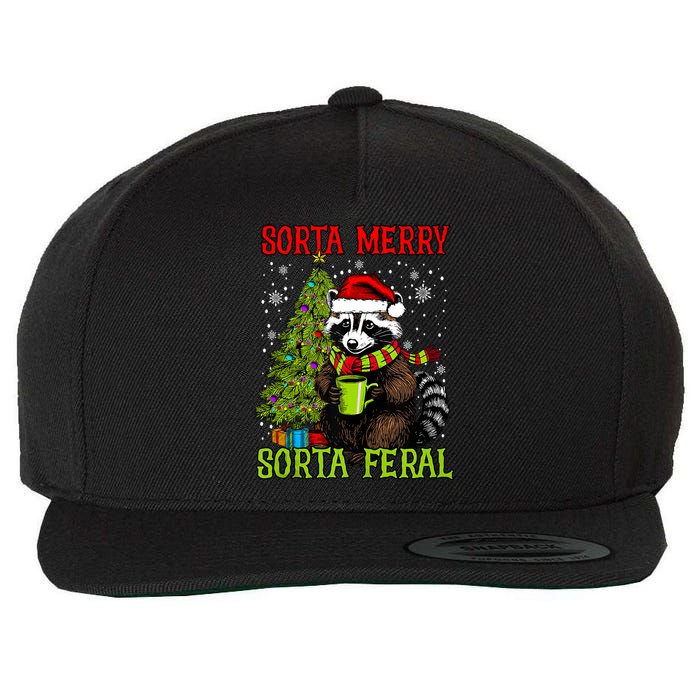 Christmas Tree Raccoon Santa Coffee Sorta Merry Feral Funny Tank Top Wool Snapback Cap