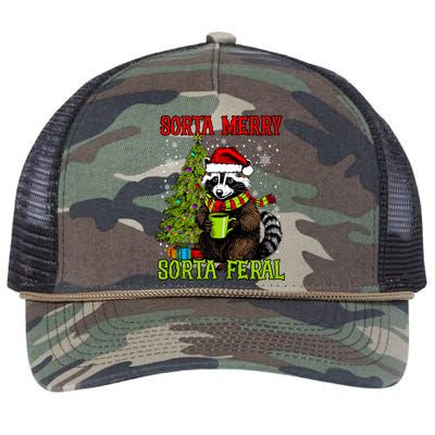 Christmas Tree Raccoon Santa Coffee Sorta Merry Feral Funny Tank Top Retro Rope Trucker Hat Cap