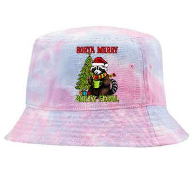 Christmas Tree Raccoon Santa Coffee Sorta Merry Feral Funny Tank Top Tie-Dyed Bucket Hat