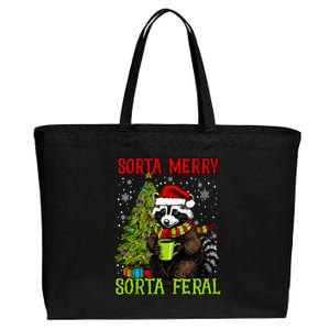 Christmas Tree Raccoon Santa Coffee Sorta Merry Feral Funny Tank Top Cotton Canvas Jumbo Tote