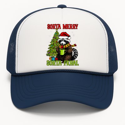 Christmas Tree Raccoon Santa Coffee Sorta Merry Feral Funny Tank Top Trucker Hat