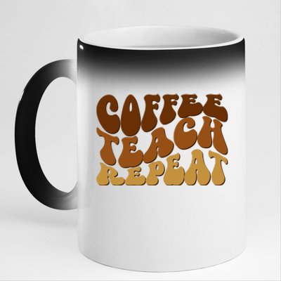 Coffee Teach Repeat Retro Gift For Teacher 11oz Black Color Changing Mug