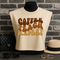 Coffee Teach Repeat Retro Gift For Teacher Garment-Dyed Women's Muscle Tee