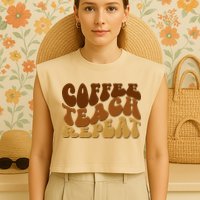 Coffee Teach Repeat Retro Gift For Teacher Garment-Dyed Women's Muscle Tee