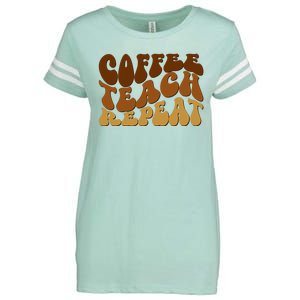 Coffee Teach Repeat Retro Gift For Teacher Enza Ladies Jersey Football T-Shirt