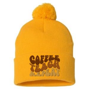 Coffee Teach Repeat Retro Gift For Teacher Pom Pom 12in Knit Beanie