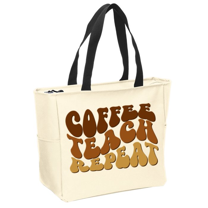 Coffee Teach Repeat Retro Gift For Teacher Zip Tote Bag