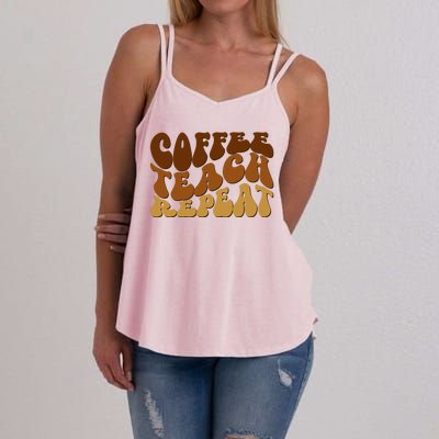 Coffee Teach Repeat Retro Gift For Teacher Women's Strappy Tank