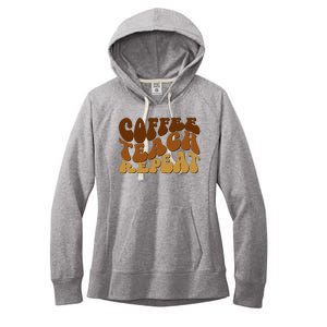 Coffee Teach Repeat Retro Gift For Teacher Women's Fleece Hoodie