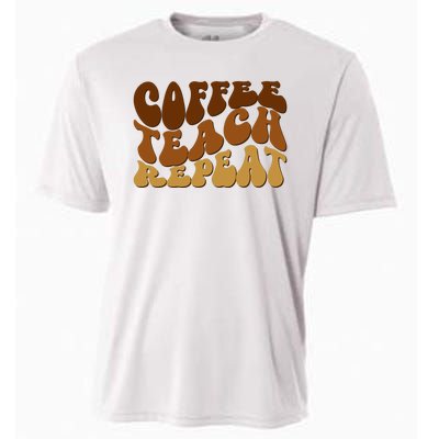 Coffee Teach Repeat Retro Gift For Teacher Cooling Performance Crew T-Shirt