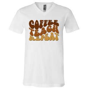 Coffee Teach Repeat Retro Gift For Teacher V-Neck T-Shirt