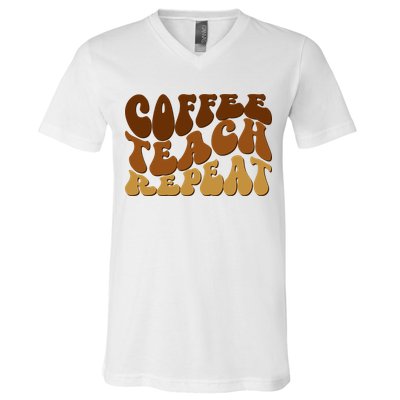 Coffee Teach Repeat Retro Gift For Teacher V-Neck T-Shirt