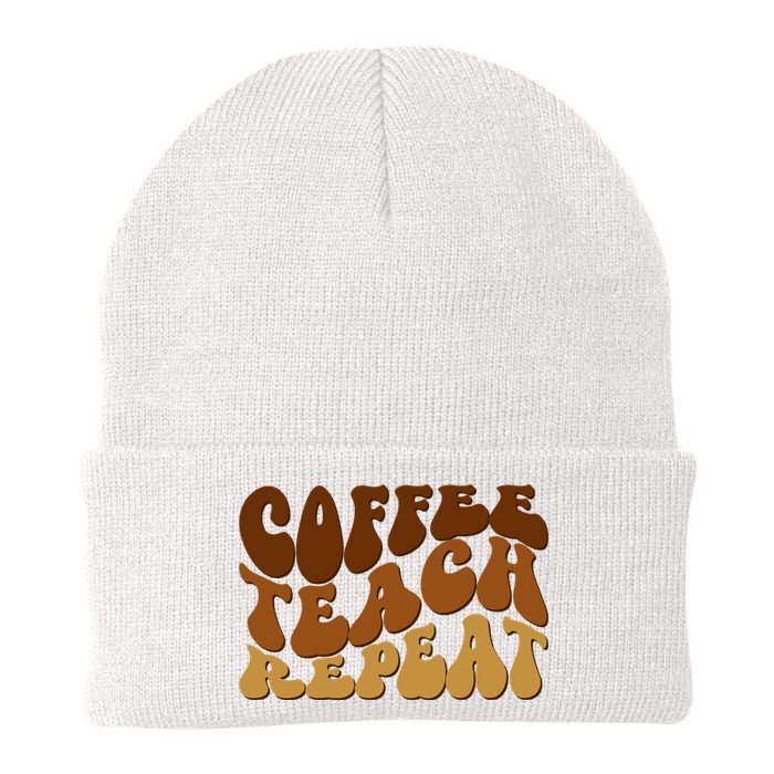 Coffee Teach Repeat Retro Gift For Teacher Knit Cap Winter Beanie