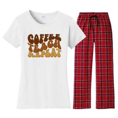 Coffee Teach Repeat Retro Gift For Teacher Women's Flannel Pajama Set