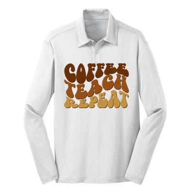 Coffee Teach Repeat Retro Gift For Teacher Silk Touch Performance Long Sleeve Polo