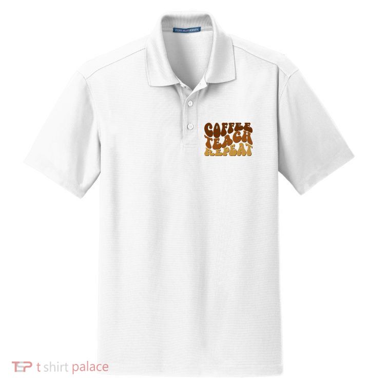 Coffee Teach Repeat Retro Gift For Teacher Dry Zone Grid Polo