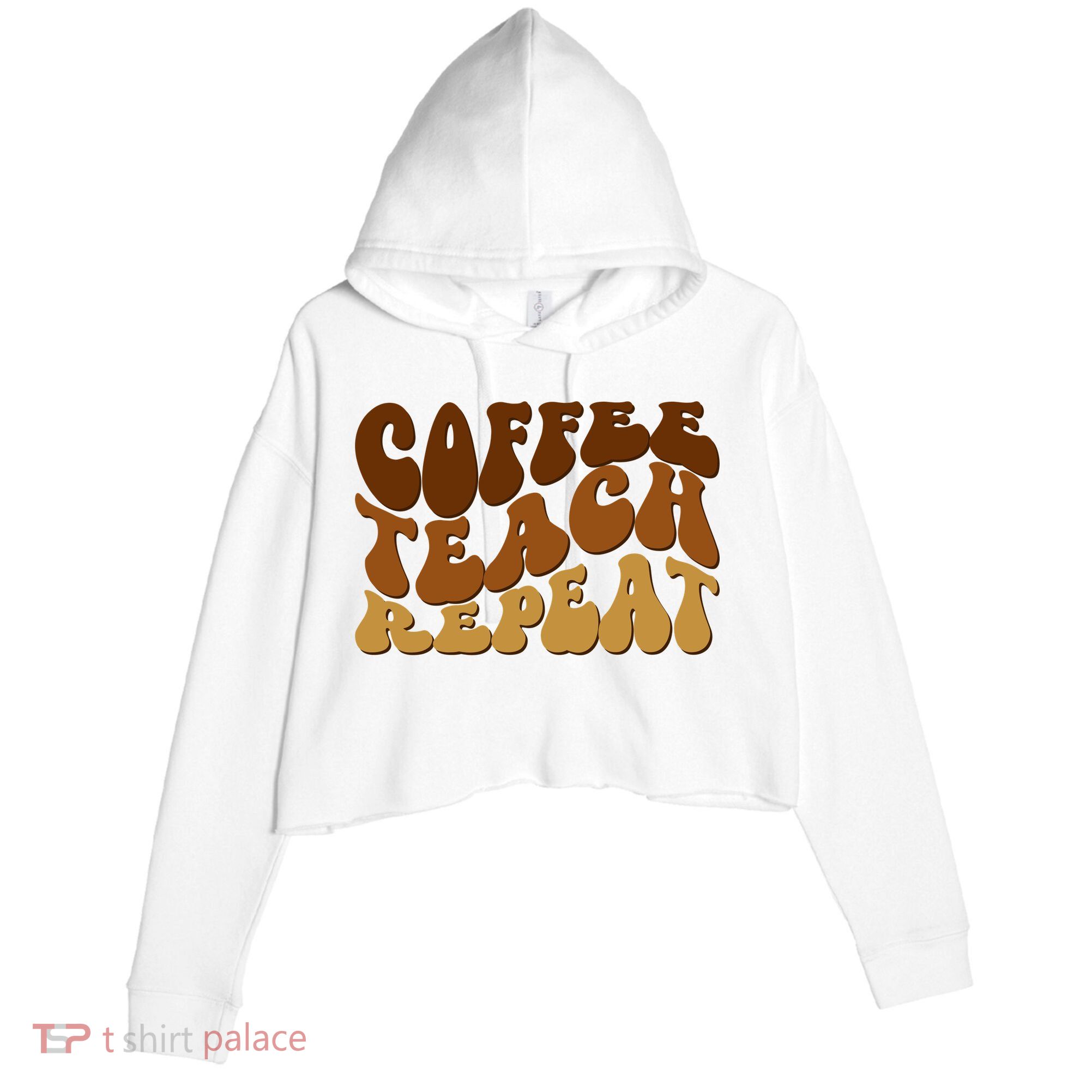 Coffee Teach Repeat Retro Gift For Teacher Crop Fleece Hoodie