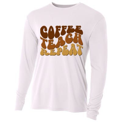 Coffee Teach Repeat Retro Gift For Teacher Cooling Performance Long Sleeve Crew