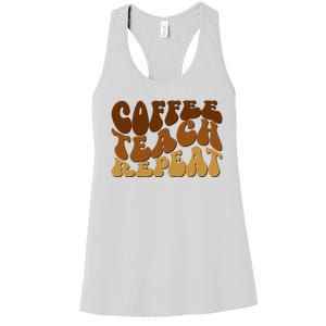 Coffee Teach Repeat Retro Gift For Teacher Women's Racerback Tank