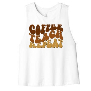 Coffee Teach Repeat Retro Gift For Teacher Women's Racerback Cropped Tank