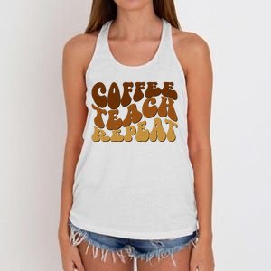 Coffee Teach Repeat Retro Gift For Teacher Women's Knotted Racerback Tank