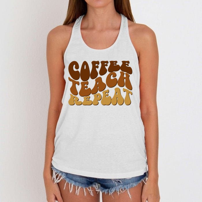 Coffee Teach Repeat Retro Gift For Teacher Women's Knotted Racerback Tank