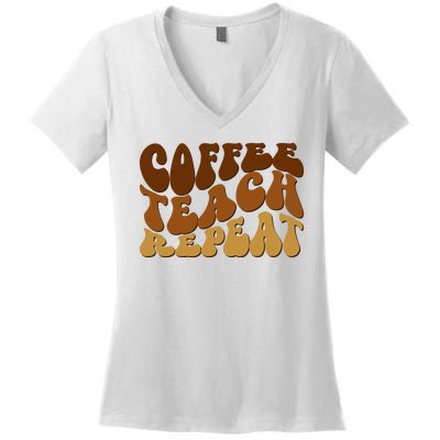 Coffee Teach Repeat Retro Gift For Teacher Women's V-Neck T-Shirt