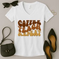 Coffee Teach Repeat Retro Gift For Teacher Women's V-Neck T-Shirt