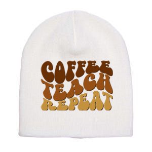 Coffee Teach Repeat Retro Gift For Teacher Short Acrylic Beanie