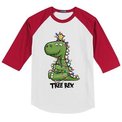 Christmas Tree Rex Ugly Christmas Trex Cozy Festive Lights Gift Kids Colorblock Raglan Jersey