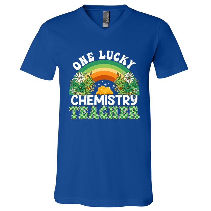 Chemistry Teacher Rainbow St Patricks Day One Lucky Teacher Gift V-Neck T-Shirt