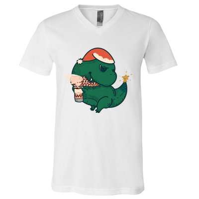 Christmas Tree Rex V-Neck T-Shirt