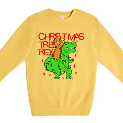 Christmas Tree Rex TRex Gingerbread Man Funny Premium Crewneck Sweatshirt