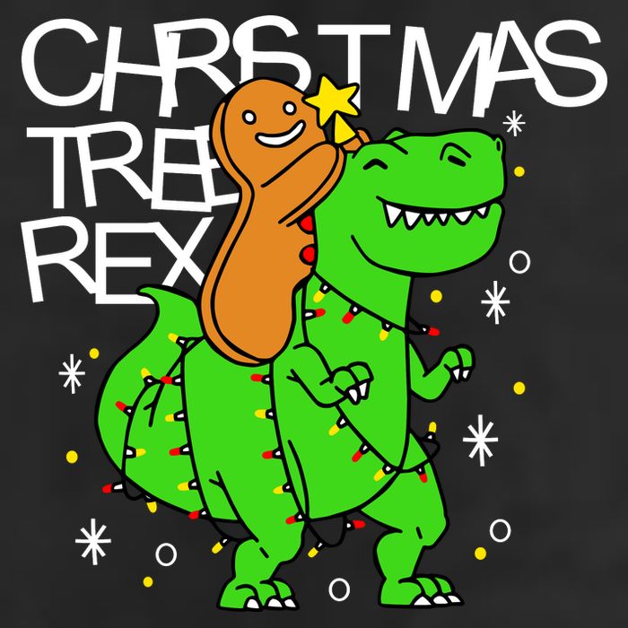 Christmas Tree Rex TRex Gingerbread Man Funny 7 Panel Mesh Trucker Snapback Hat