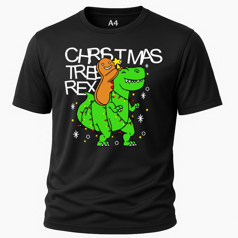Christmas Tree Rex TRex Gingerbread Man Funny Performance Shirt