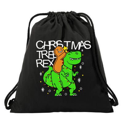 Christmas Tree Rex TRex Gingerbread Man Funny Drawstring Bag