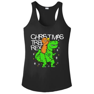 Christmas Tree Rex TRex Gingerbread Man Funny Ladies PosiCharge Competitor Racerback Tank