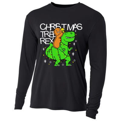Christmas Tree Rex TRex Gingerbread Man Funny Cooling Performance Long Sleeve Crew