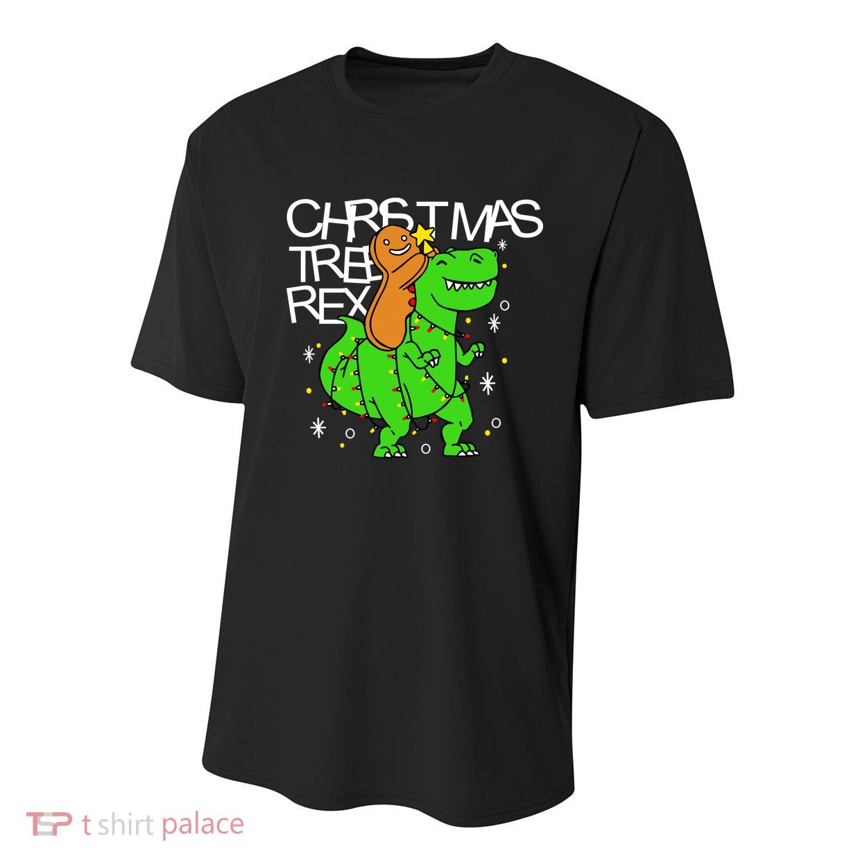 Christmas Tree Rex TRex Gingerbread Man Funny Youth Performance Sprint T-Shirt