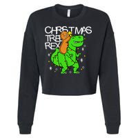 Christmas Tree Rex TRex Gingerbread Man Funny Cropped Pullover Crew