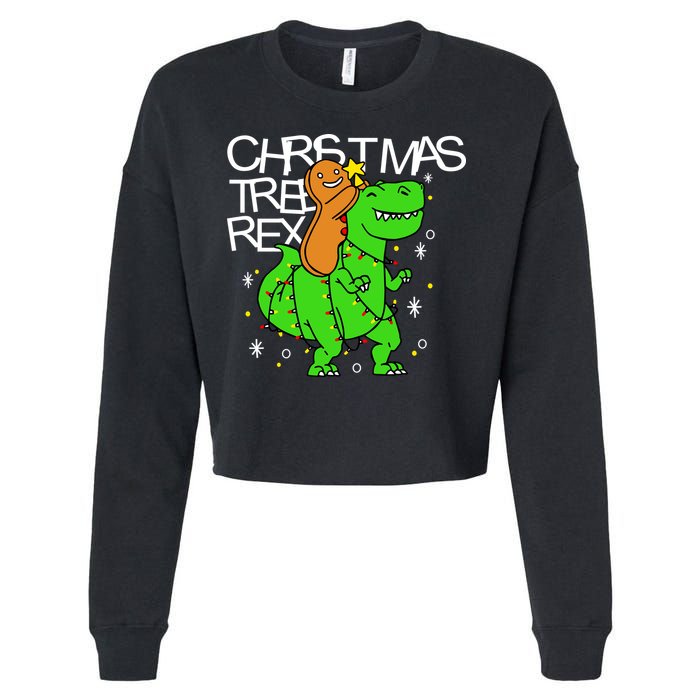 Christmas Tree Rex TRex Gingerbread Man Funny Cropped Pullover Crew