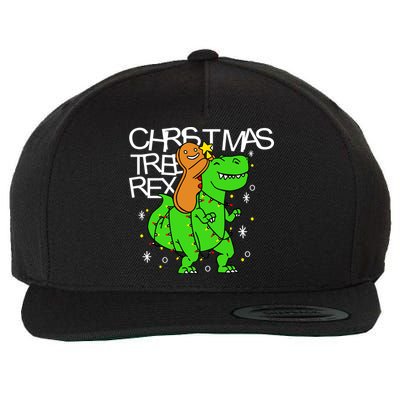 Christmas Tree Rex TRex Gingerbread Man Funny Wool Snapback Cap