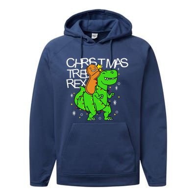 Christmas Tree Rex TRex Gingerbread Man Funny Performance Fleece Hoodie