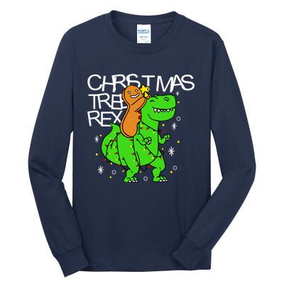 Christmas Tree Rex TRex Gingerbread Man Funny Tall Long Sleeve T-Shirt