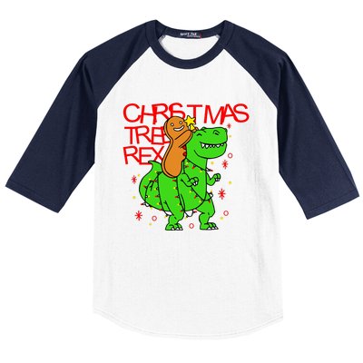 Christmas Tree Rex TRex Gingerbread Man Funny Baseball Sleeve Shirt