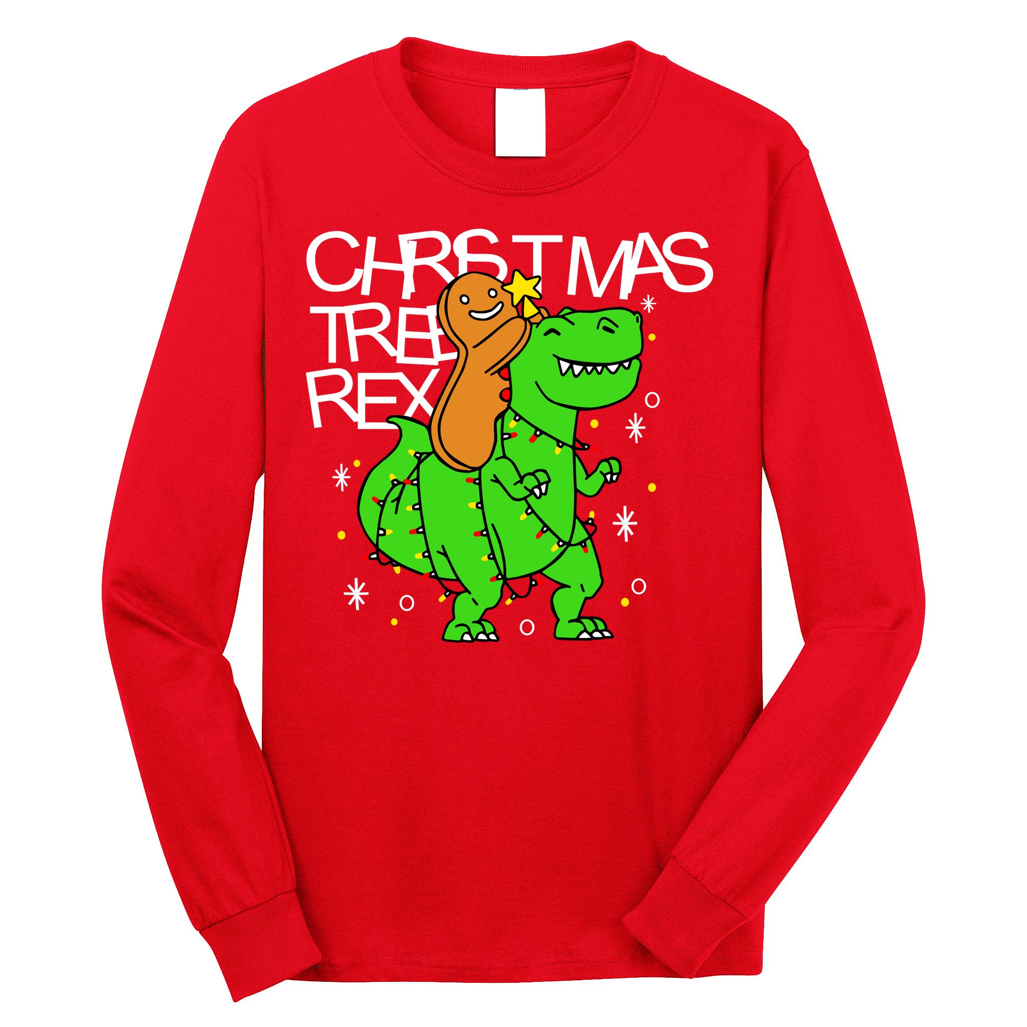 Christmas Tree Rex TRex Gingerbread Man Funny Long Sleeve Shirt
